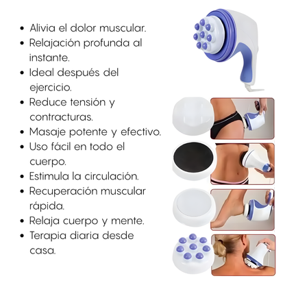Masajeador Muscular Portatil con 4 Cabezales Intercambiables - ¡Relaja Tus Músculos y Alivia el Dolor!
