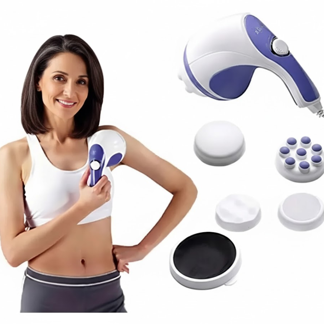 Masajeador Muscular Portatil con 4 Cabezales Intercambiables - ¡Relaja Tus Músculos y Alivia el Dolor!