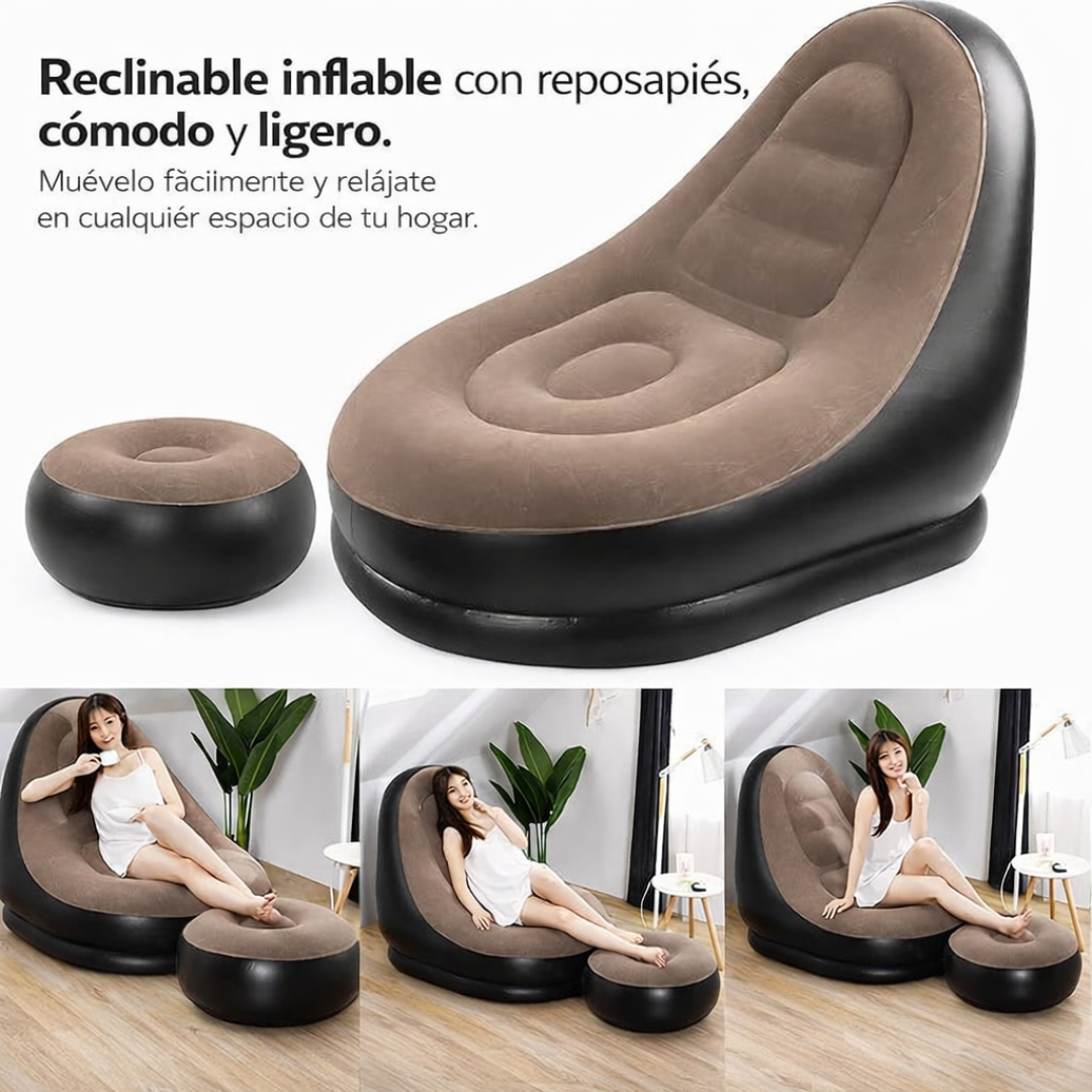 Sillón Inflable Ergonómico Tipo Lounge con Reposapiés | Ideal para Relajarte y Descansar en Cualquier Rincón de tu Hogar.