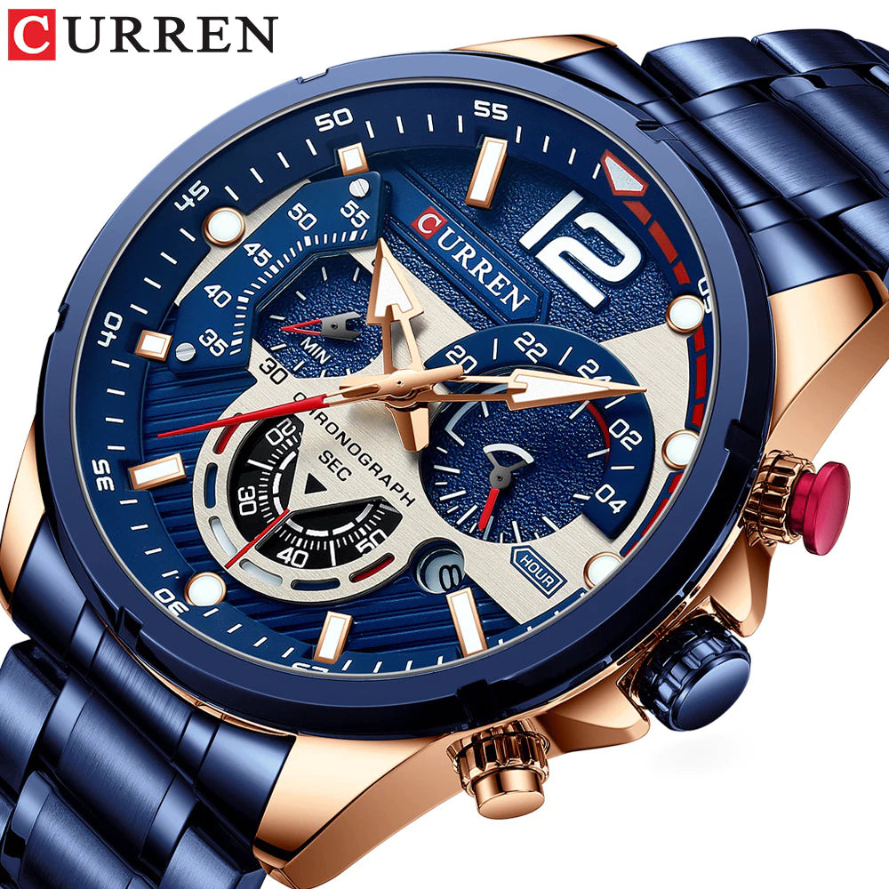 Reloj Curren 8395 Azul para Hombre con Cronógrafo y Calendario - ¡Elegancia Moderna en Cada Detalle!
