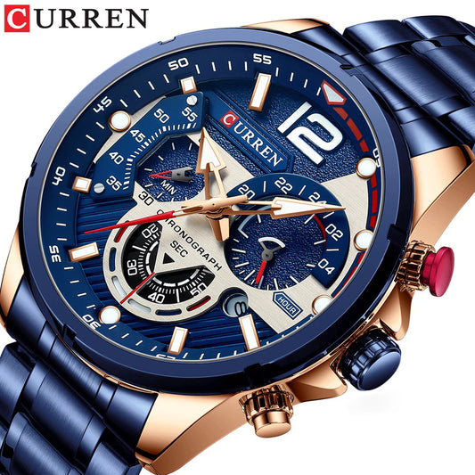 Reloj Curren 8395 Azul para Hombre con Cronógrafo y Calendario - ¡Elegancia Moderna en Cada Detalle!