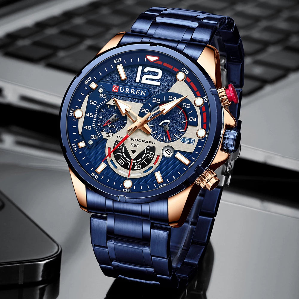 Reloj Curren 8395 Azul para Hombre con Cronógrafo y Calendario - ¡Elegancia Moderna en Cada Detalle!
