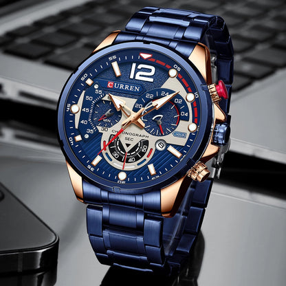 Reloj Curren 8395 Azul para Hombre con Cronógrafo y Calendario - ¡Elegancia Moderna en Cada Detalle!