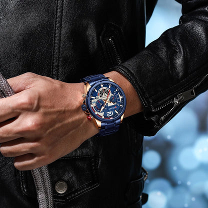 Reloj Curren 8395 Azul para Hombre con Cronógrafo y Calendario - ¡Elegancia Moderna en Cada Detalle!