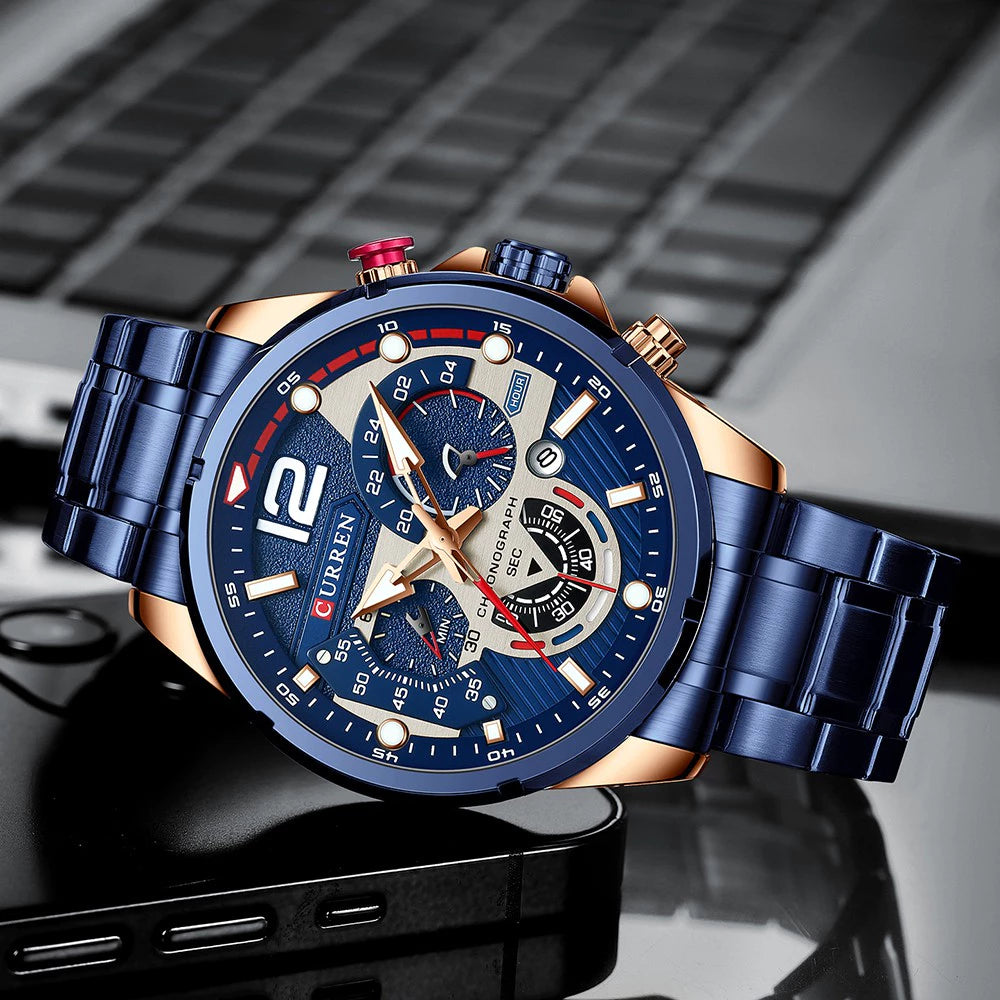 Reloj Curren 8395 Azul para Hombre con Cronógrafo y Calendario - ¡Elegancia Moderna en Cada Detalle!