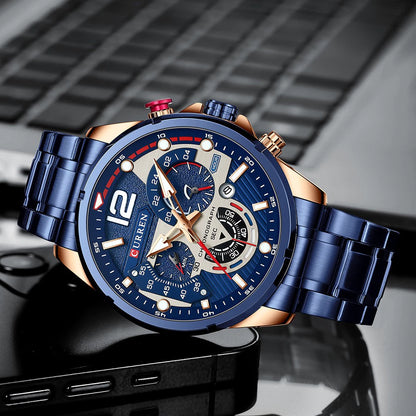 Reloj Curren 8395 Azul para Hombre con Cronógrafo y Calendario - ¡Elegancia Moderna en Cada Detalle!
