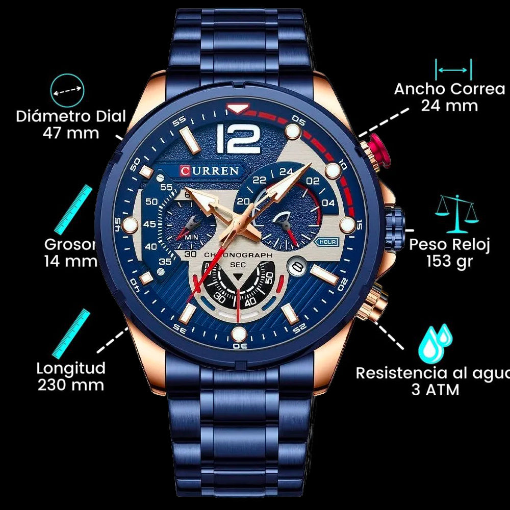 Reloj Curren 8395 Azul para Hombre con Cronógrafo y Calendario - ¡Elegancia Moderna en Cada Detalle!