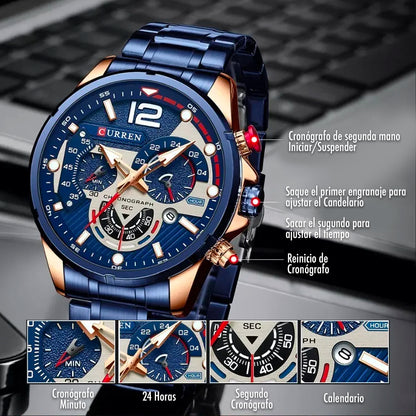 Reloj Curren 8395 Azul para Hombre con Cronógrafo y Calendario - ¡Elegancia Moderna en Cada Detalle!