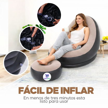 Sillón Inflable Ergonómico Tipo Lounge con Reposapiés | Ideal para Relajarte y Descansar en Cualquier Rincón de tu Hogar.