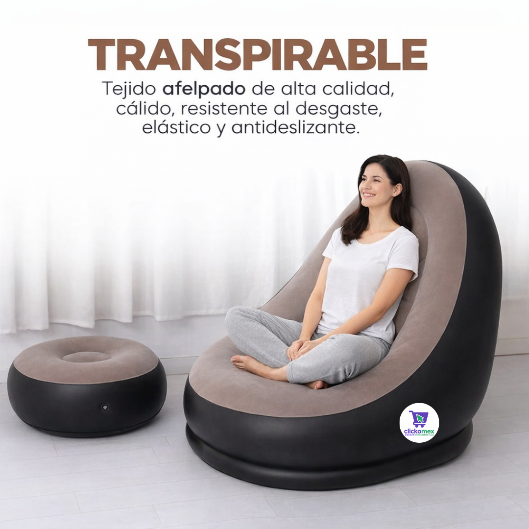 Sillón Inflable Ergonómico Tipo Lounge con Reposapiés | Ideal para Relajarte y Descansar en Cualquier Rincón de tu Hogar.