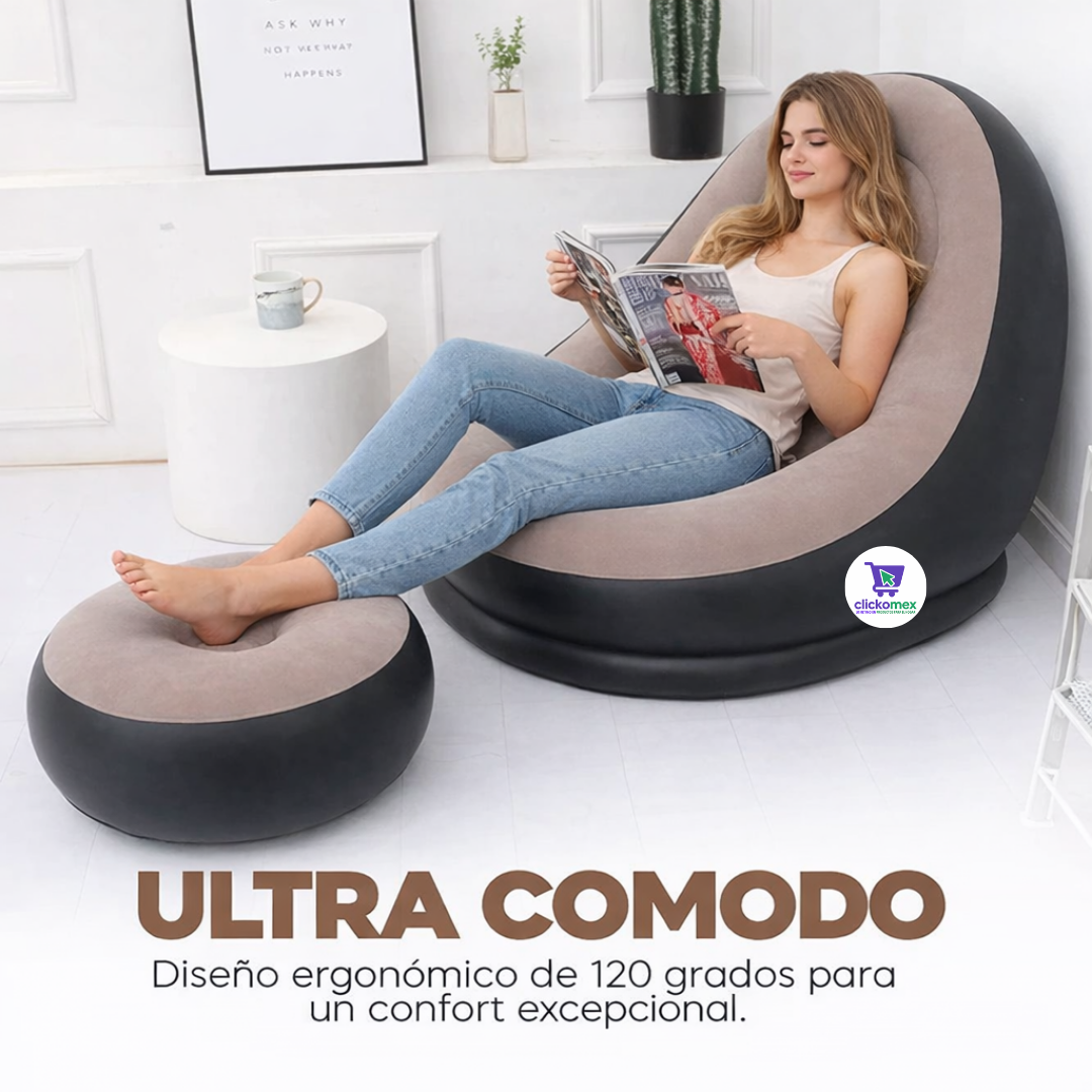Sillón Inflable Ergonómico Tipo Lounge con Reposapiés | Ideal para Relajarte y Descansar en Cualquier Rincón de tu Hogar.