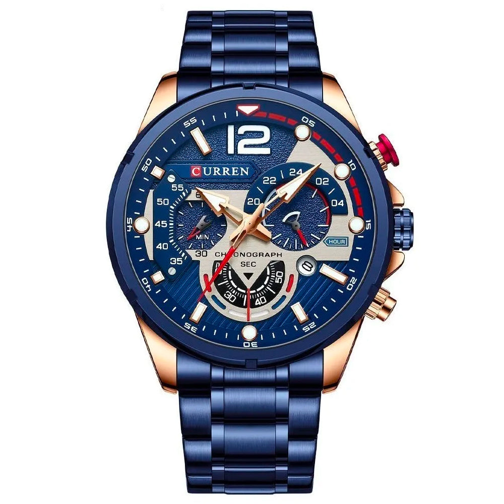 Reloj Curren 8395 Azul para Hombre con Cronógrafo y Calendario - ¡Elegancia Moderna en Cada Detalle!